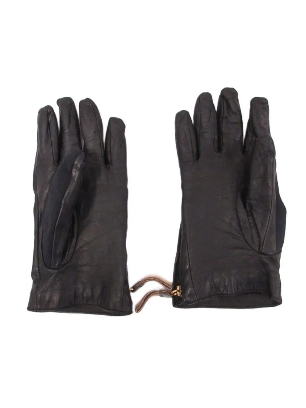 Gucci Leather Gloves GG Pattern Canvas Lining 7.5 Black